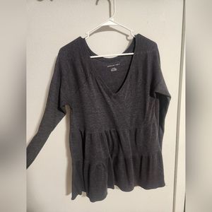 AE Gray Babydoll Waffle Long Sleeve Shirt